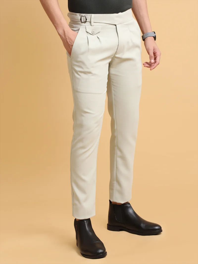 مانياك Maniac Mens Gurkha Solid Cream Cotton Trouser